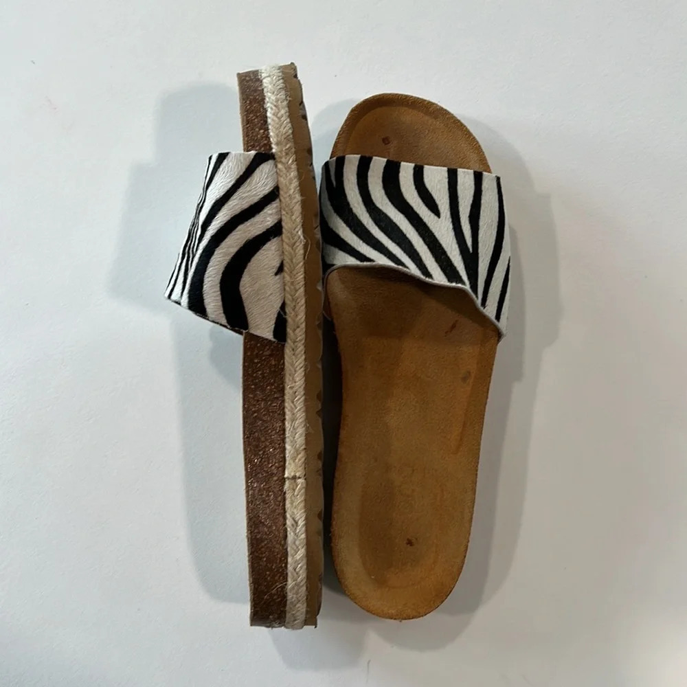 Yokono - 41, Zebra Cowhide Wedge Slides - image 3
